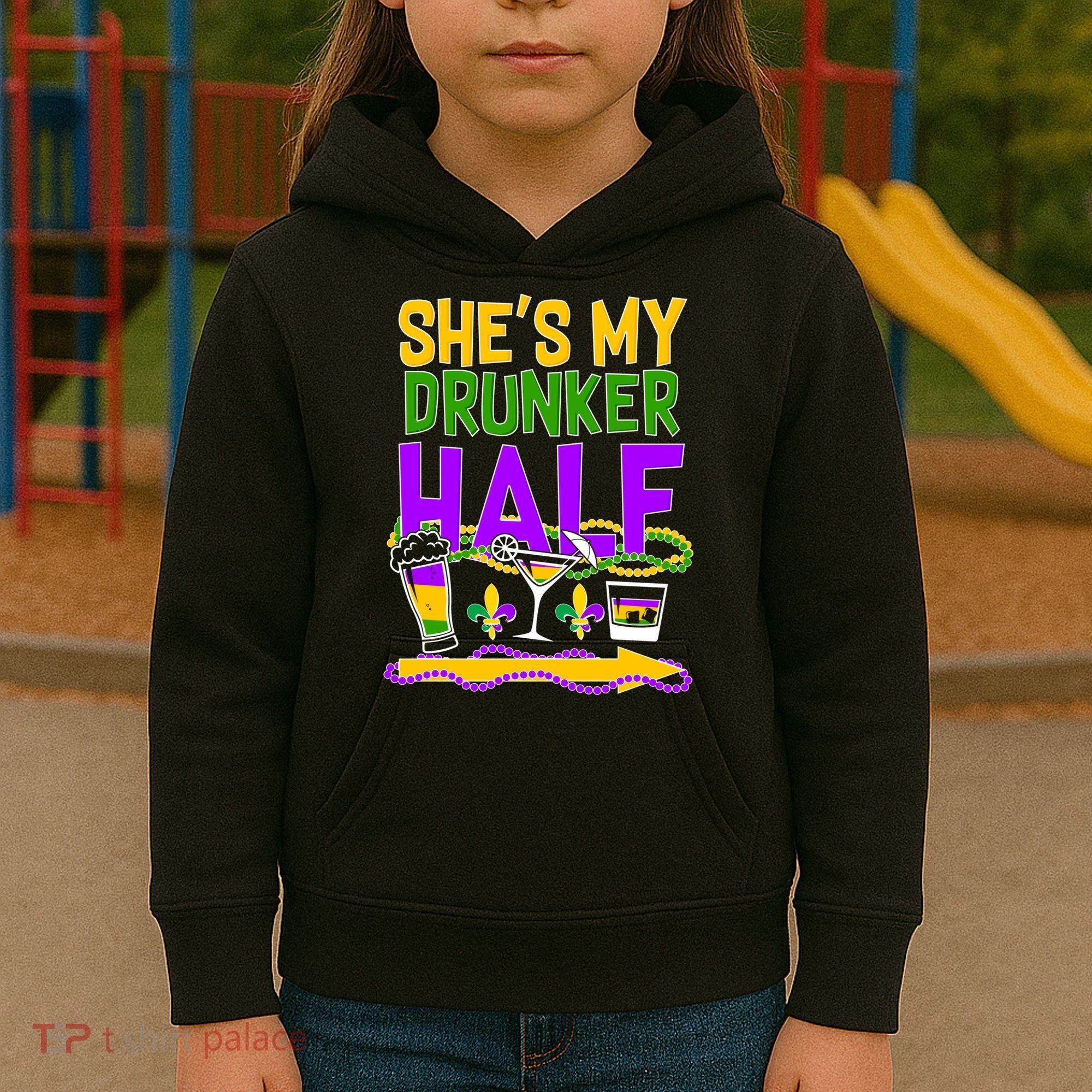 Mardi Gras She's My Drunker Half Kids Hoodie