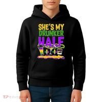 Mardi Gras She's My Drunker Half Kids Hoodie thumb 4