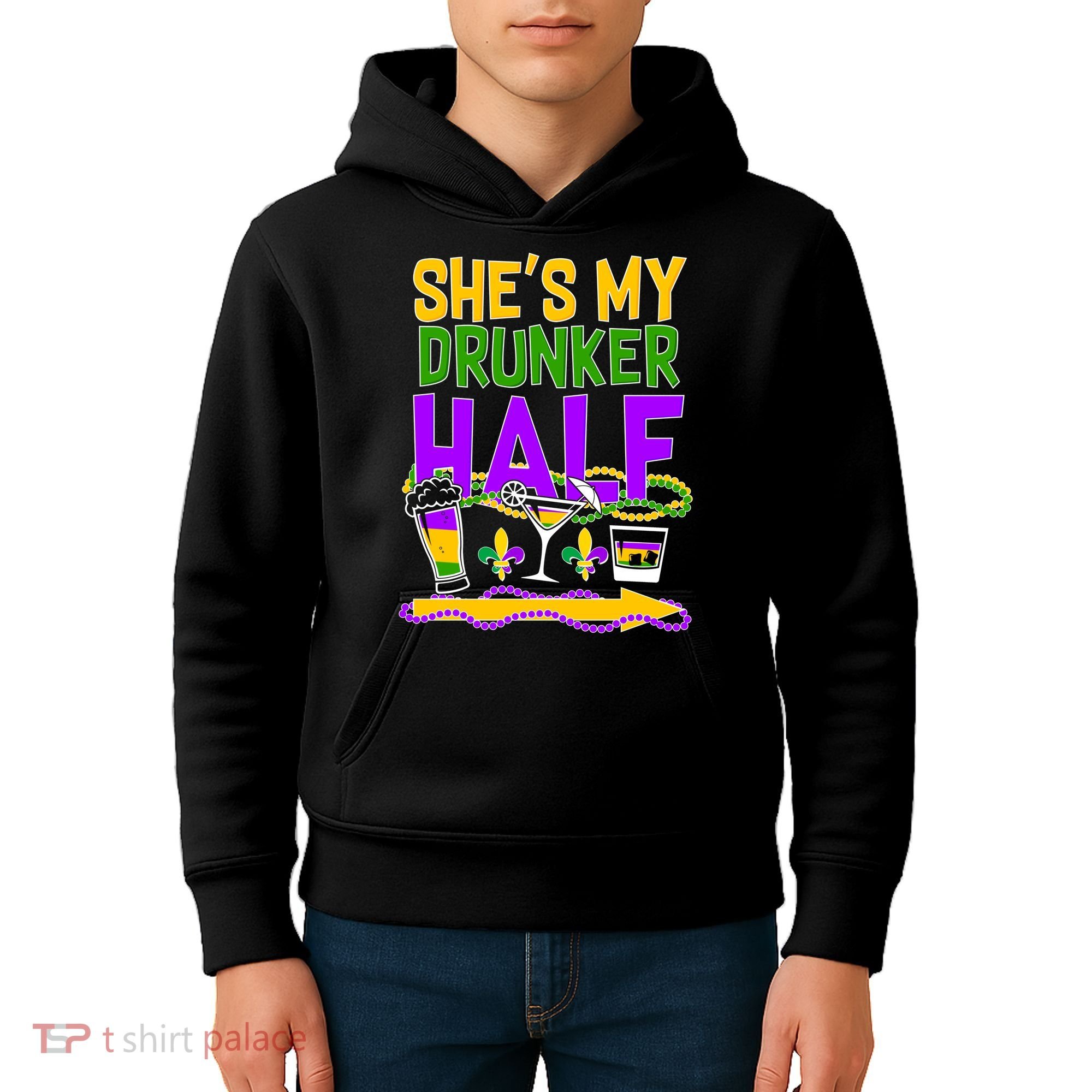 Mardi Gras She's My Drunker Half Kids Hoodie