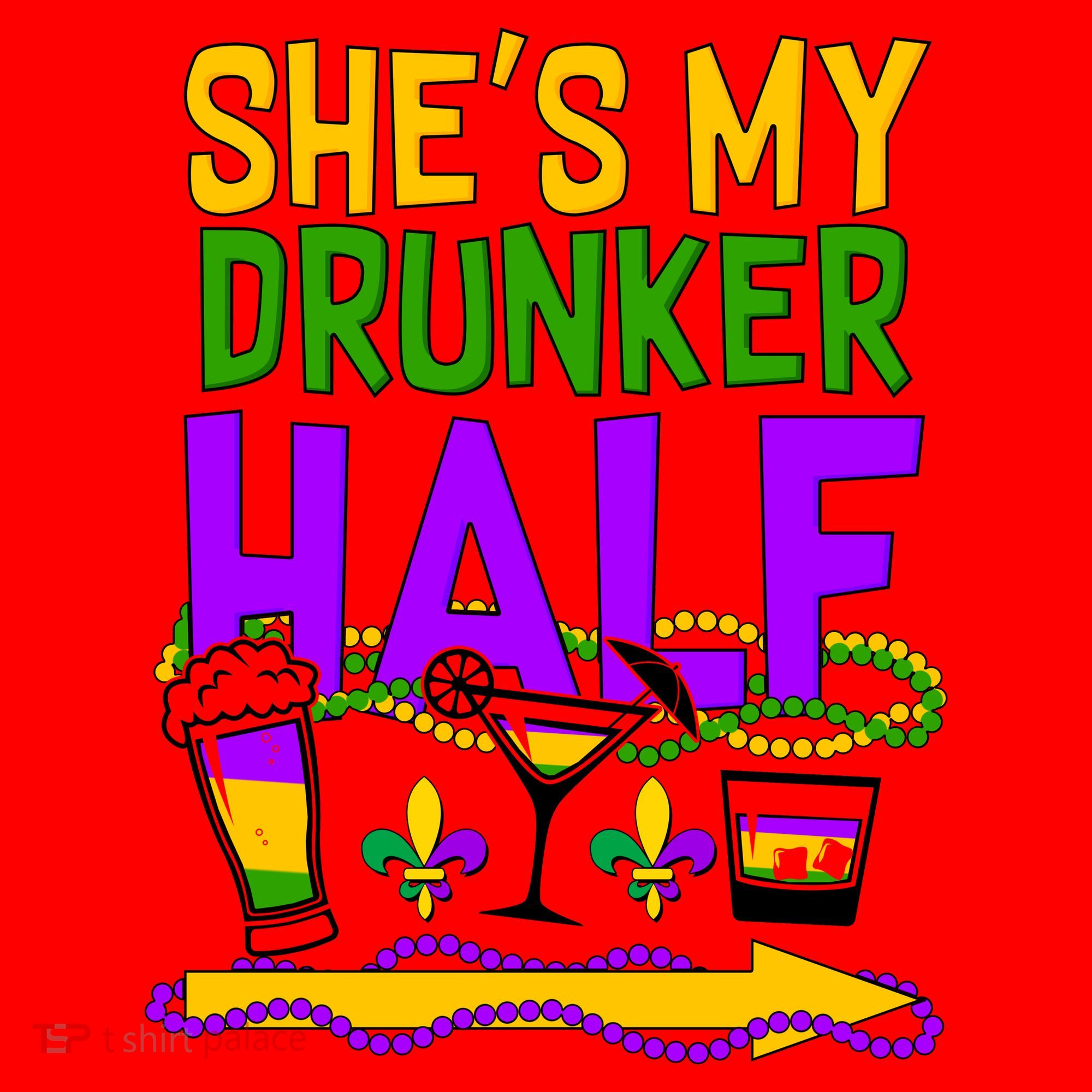 Mardi Gras She's My Drunker Half Santa Hat