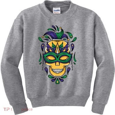 Mardi Gras Skull Mask  Kids Sweatshirt