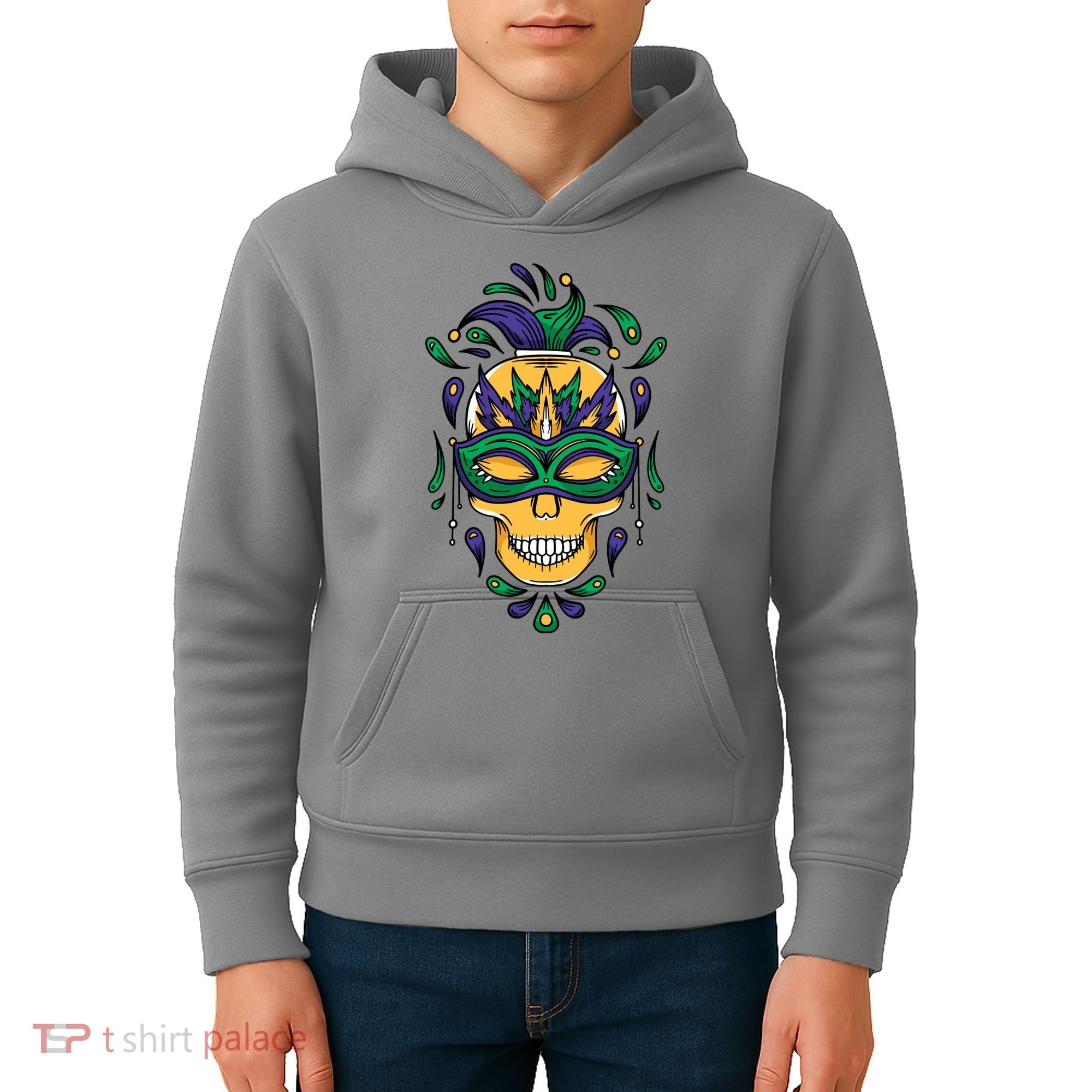 Mardi Gras Skull Mask  Kids Hoodie