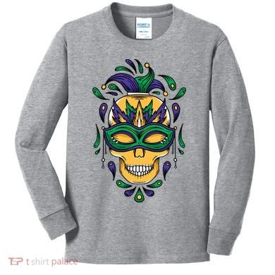 Mardi Gras Skull Mask  Kids Long Sleeve Shirt