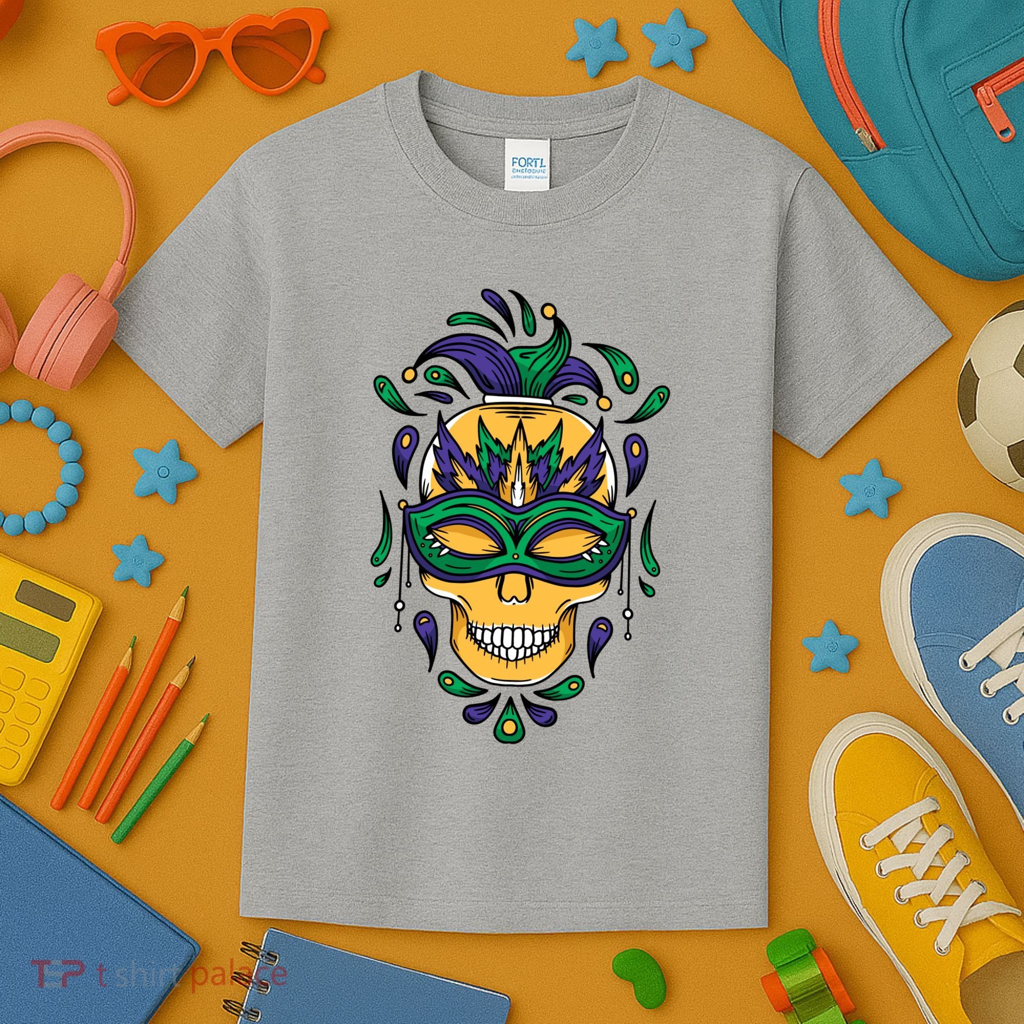 Mardi Gras Skull Mask  Kids T-Shirt