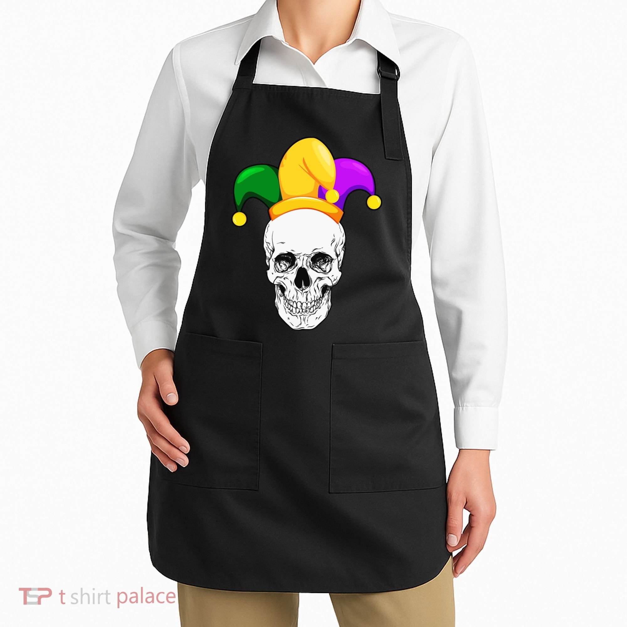 Mardi Gras Skull Parade Jester Apron