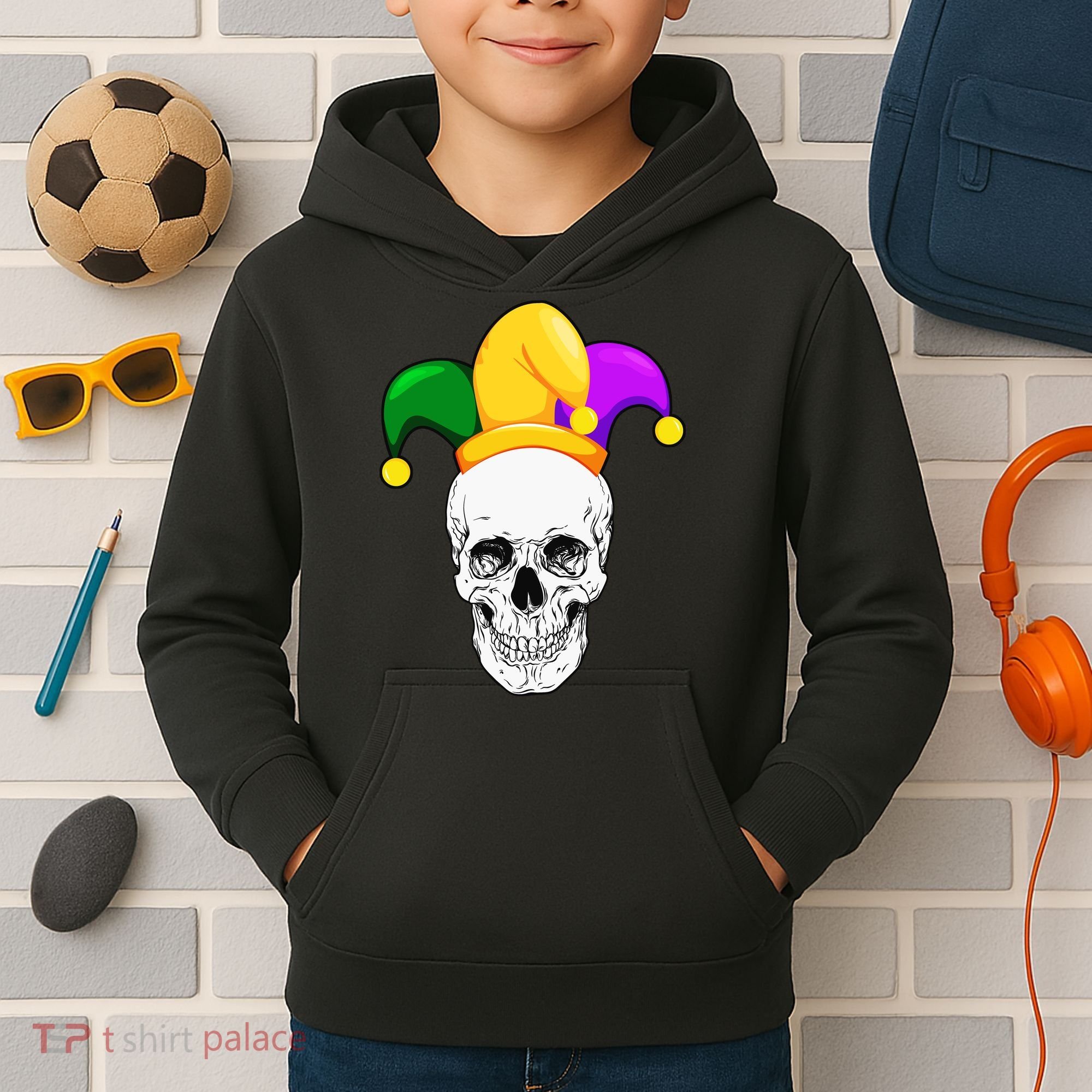 Mardi Gras Skull Parade Jester Kids Hoodie
