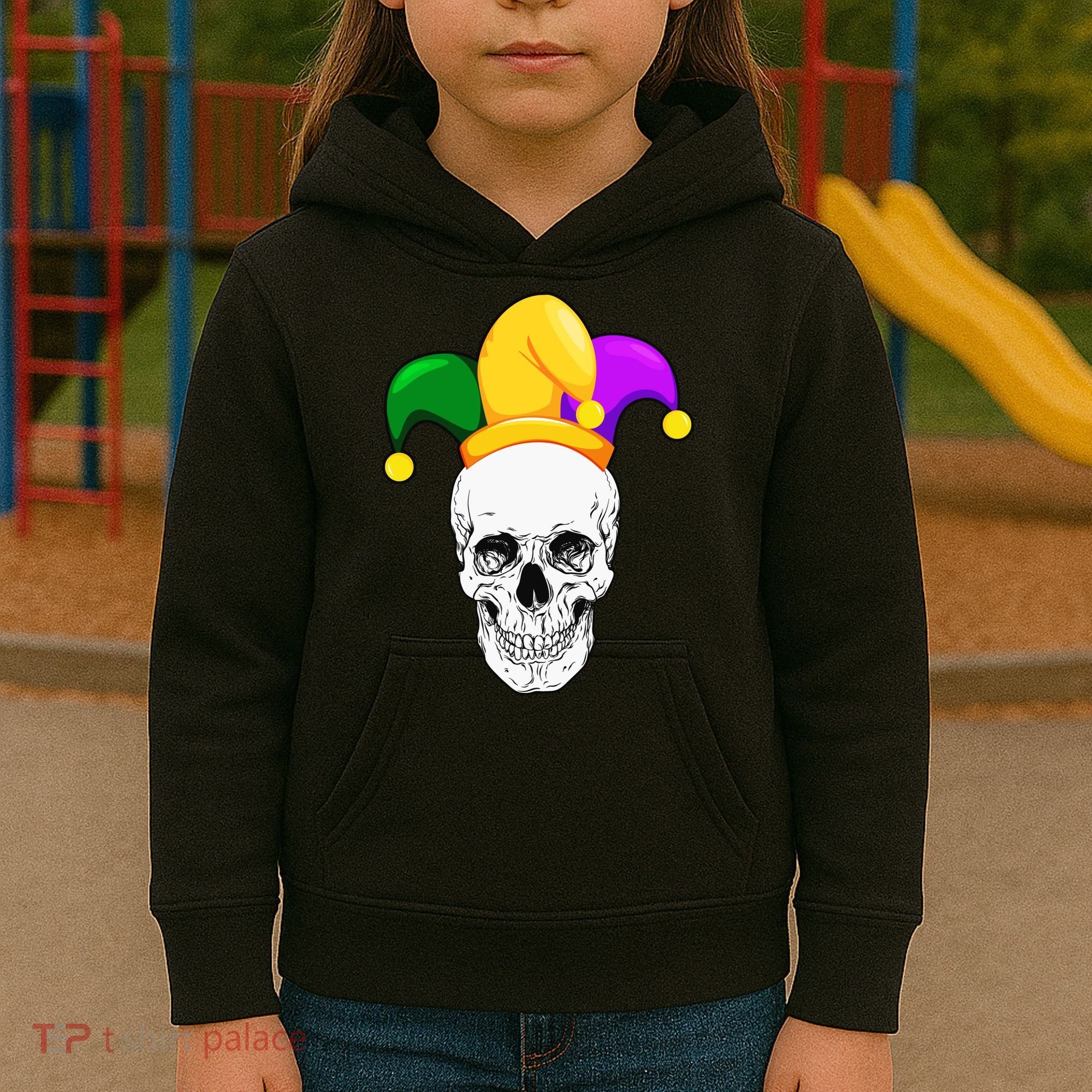 Mardi Gras Skull Parade Jester Kids Hoodie
