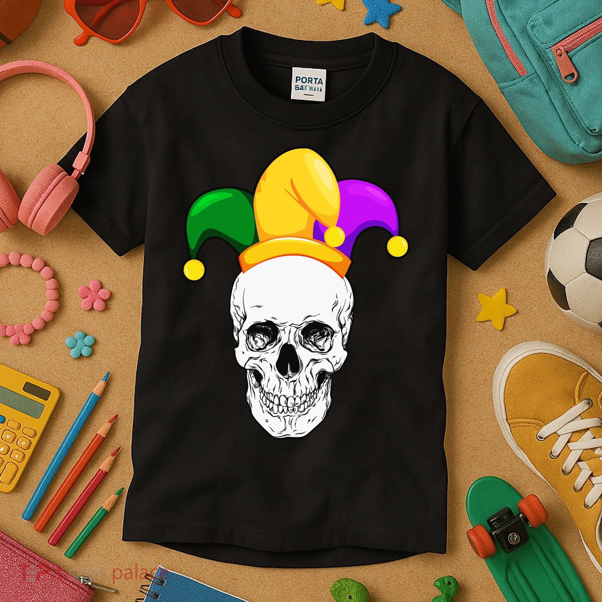 Mardi Gras Skull Parade Jester Kids T-Shirt