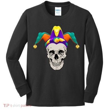 Mardi Gras Skull Party Hard Kids Long Sleeve Shirt