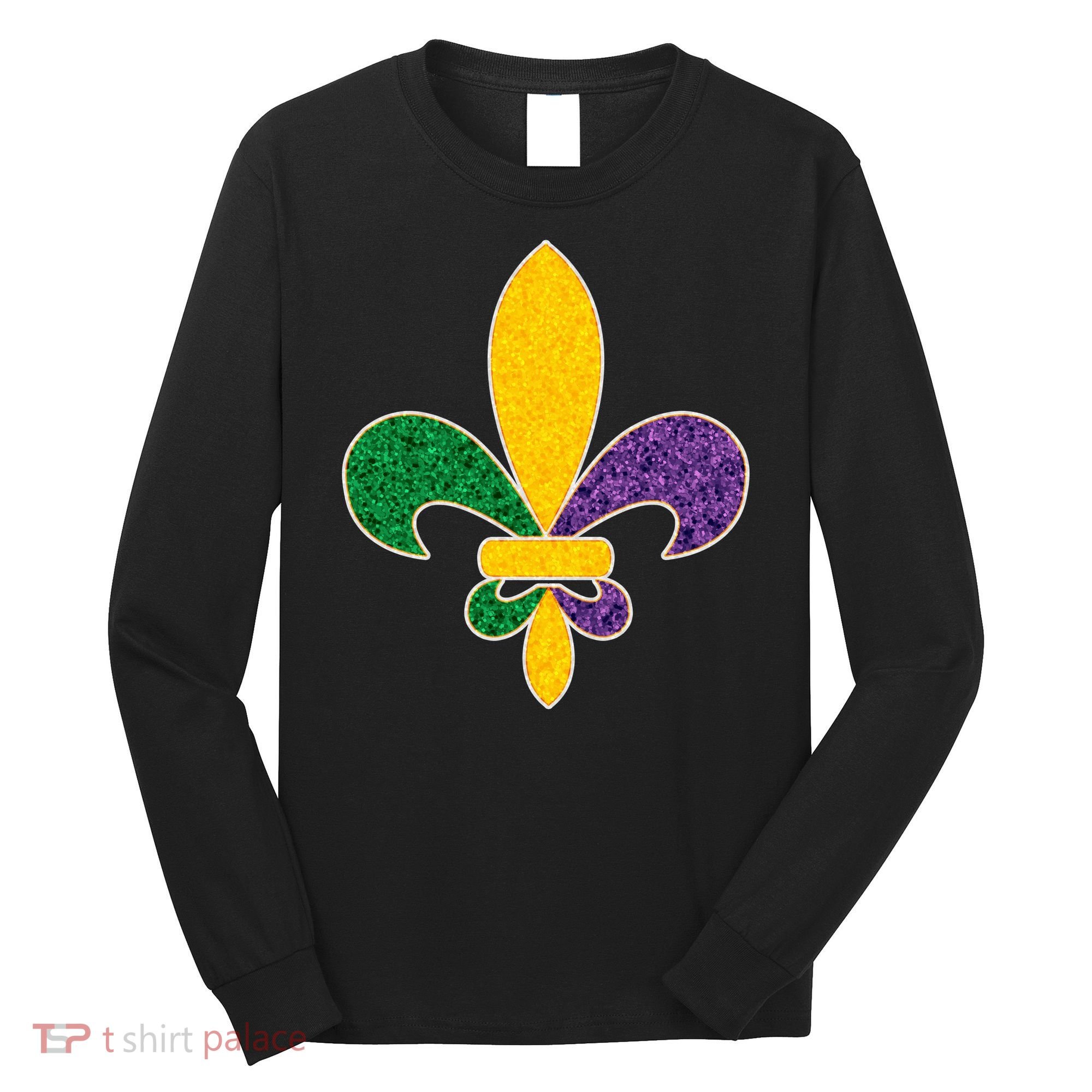 Mardi Gras Sparkle Fleur De Lis Long Sleeve Shirt