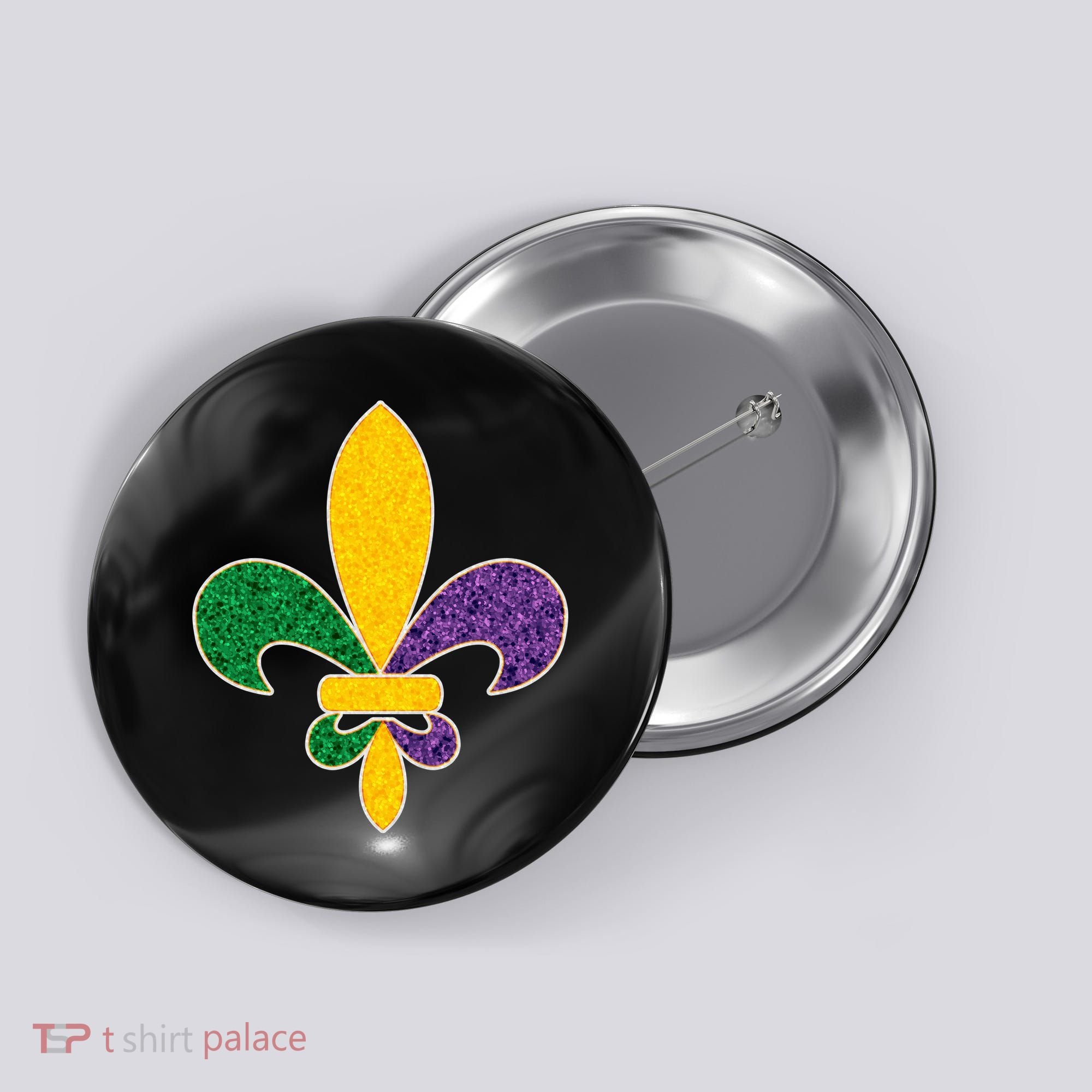 Mardi Gras Sparkle Fleur De Lis Button
