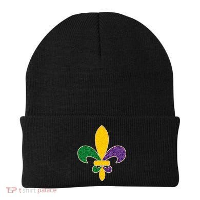 Mardi Gras Sparkle Fleur De Lis Beanie