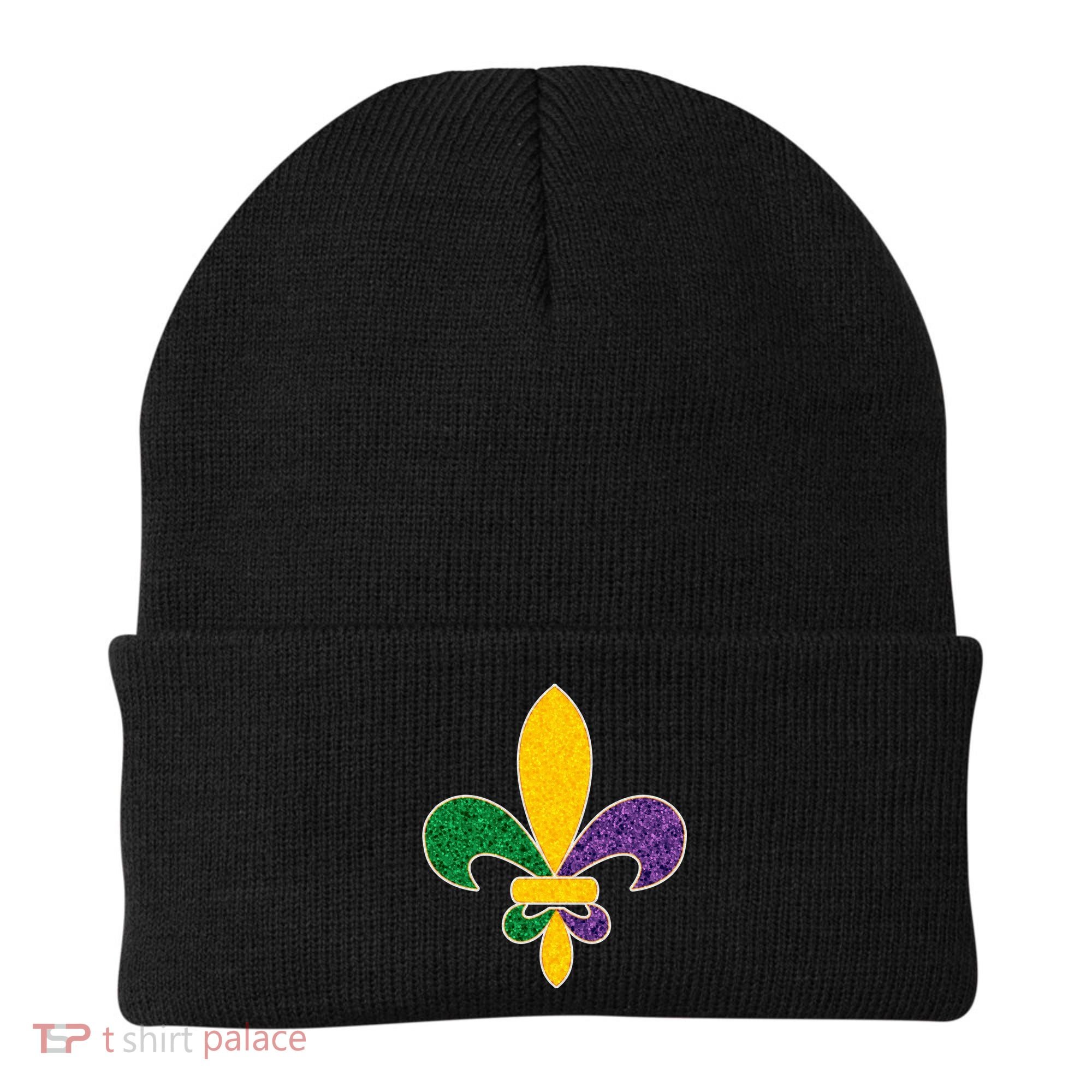 Mardi Gras Sparkle Fleur De Lis Beanie