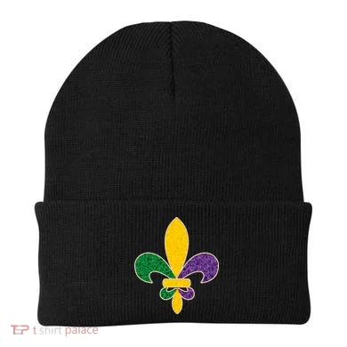 Mardi Gras Sparkle Fleur De Lis Beanie