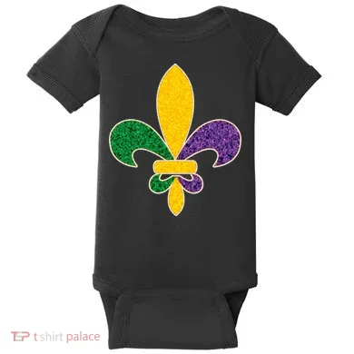 Mardi Gras Sparkle Fleur De Lis Baby Bodysuit