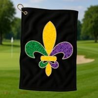 Mardi Gras Sparkle Fleur De Lis Golf Towel thumb 1