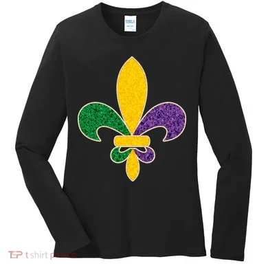 Mardi Gras Sparkle Fleur De Lis Women's Long Sleeve Shirt