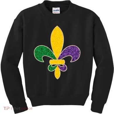 Mardi Gras Sparkle Fleur De Lis Kids Sweatshirt