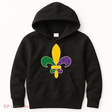Mardi Gras Sparkle Fleur De Lis Kids Hoodie