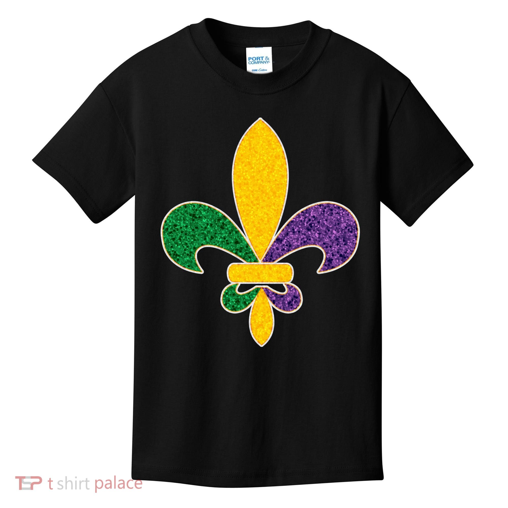 Mardi Gras Sparkle Fleur De Lis Kids T-Shirt