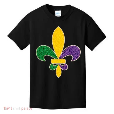 Mardi Gras Sparkle Fleur De Lis Kids T-Shirt