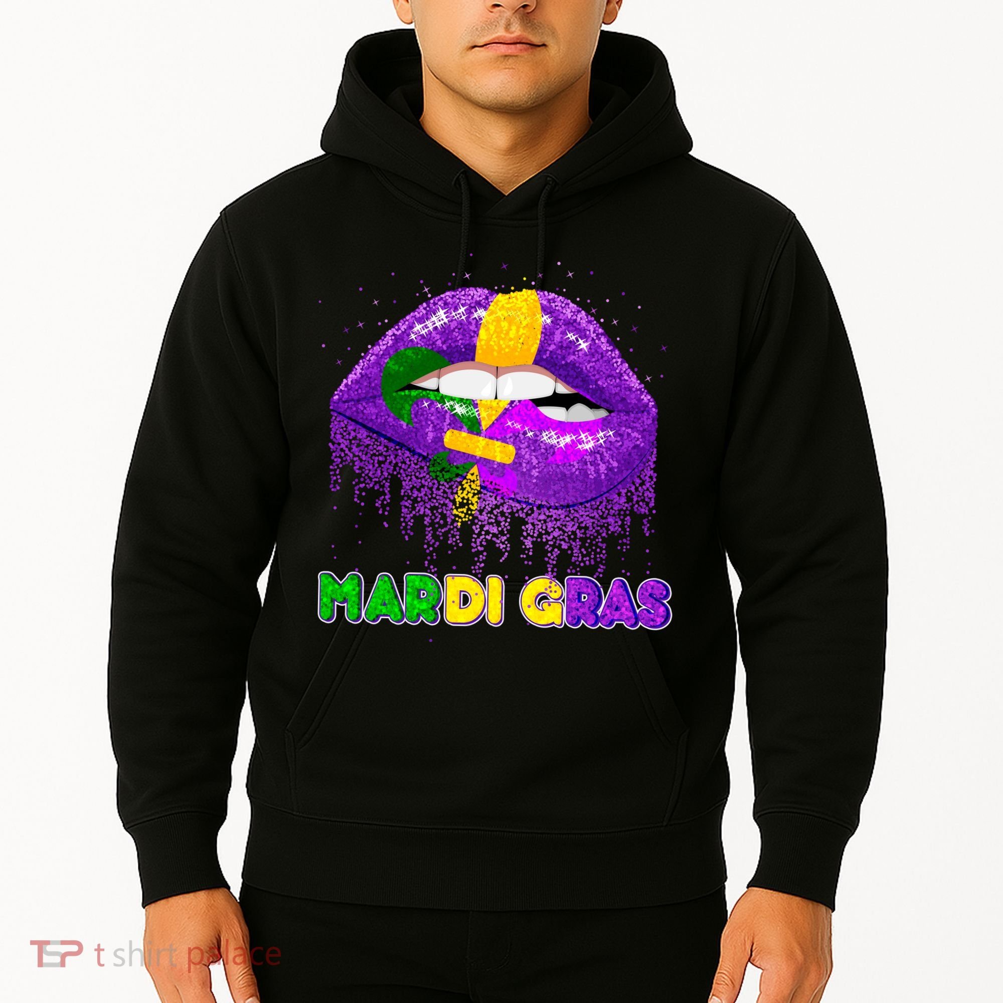 Mardi Gras Sparkle Lips Hoodie