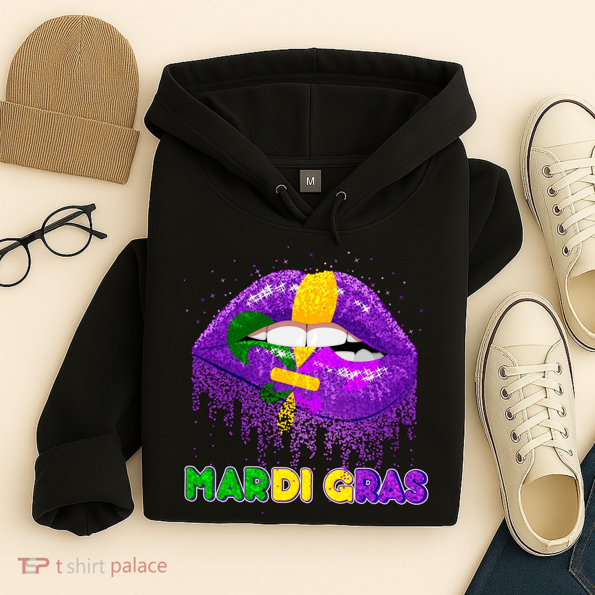 Mardi Gras Sparkle Lips Hoodie