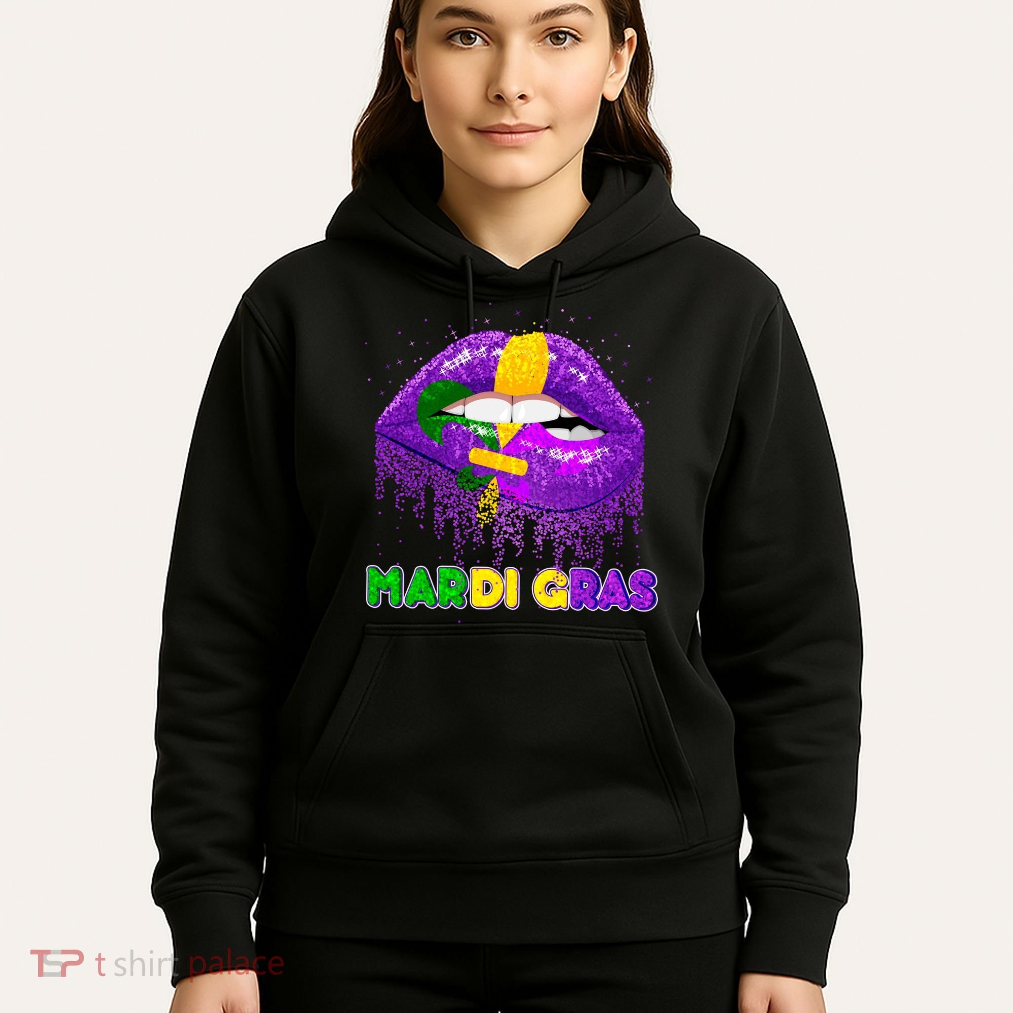 Mardi Gras Sparkle Lips Hoodie