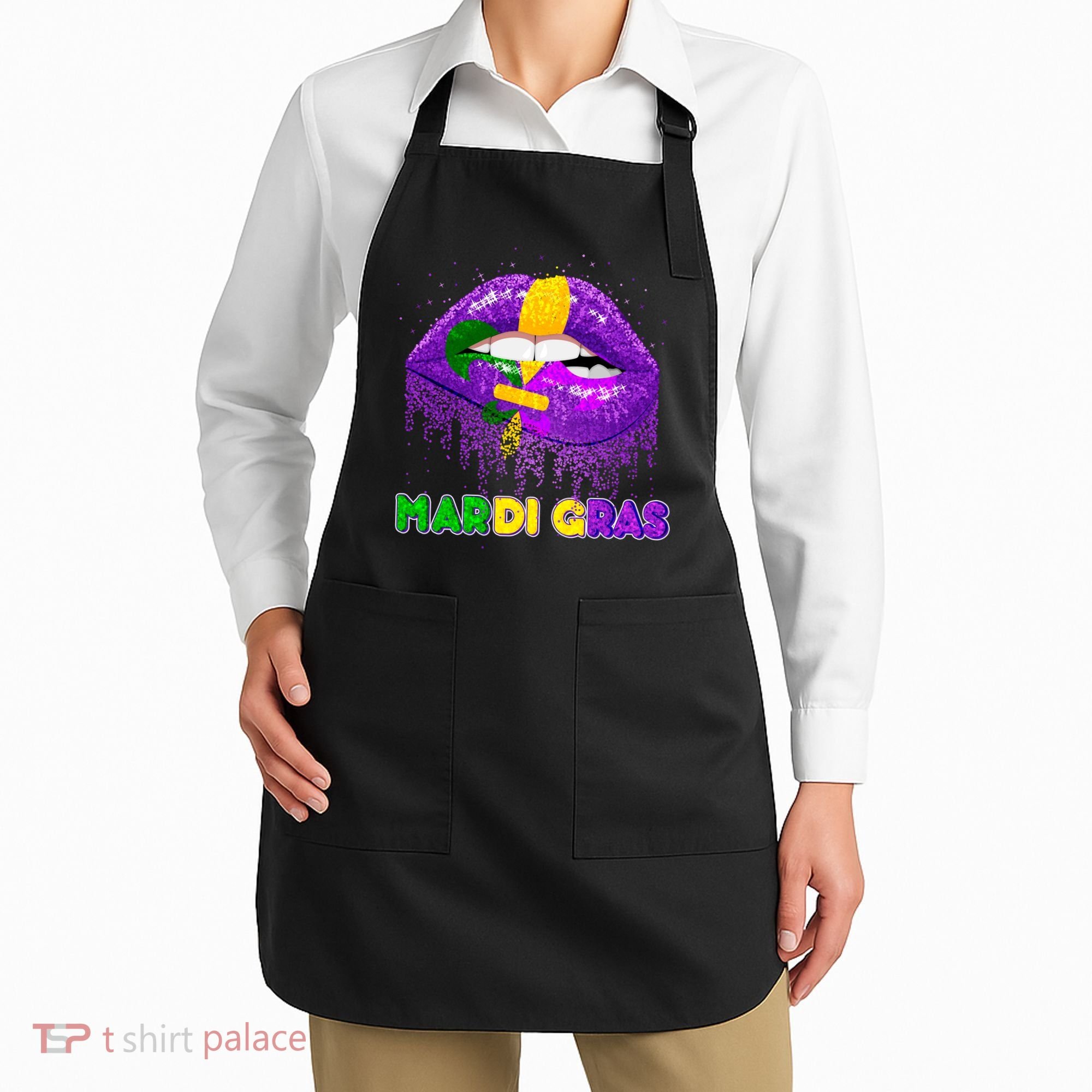 Mardi Gras Sparkle Lips Apron