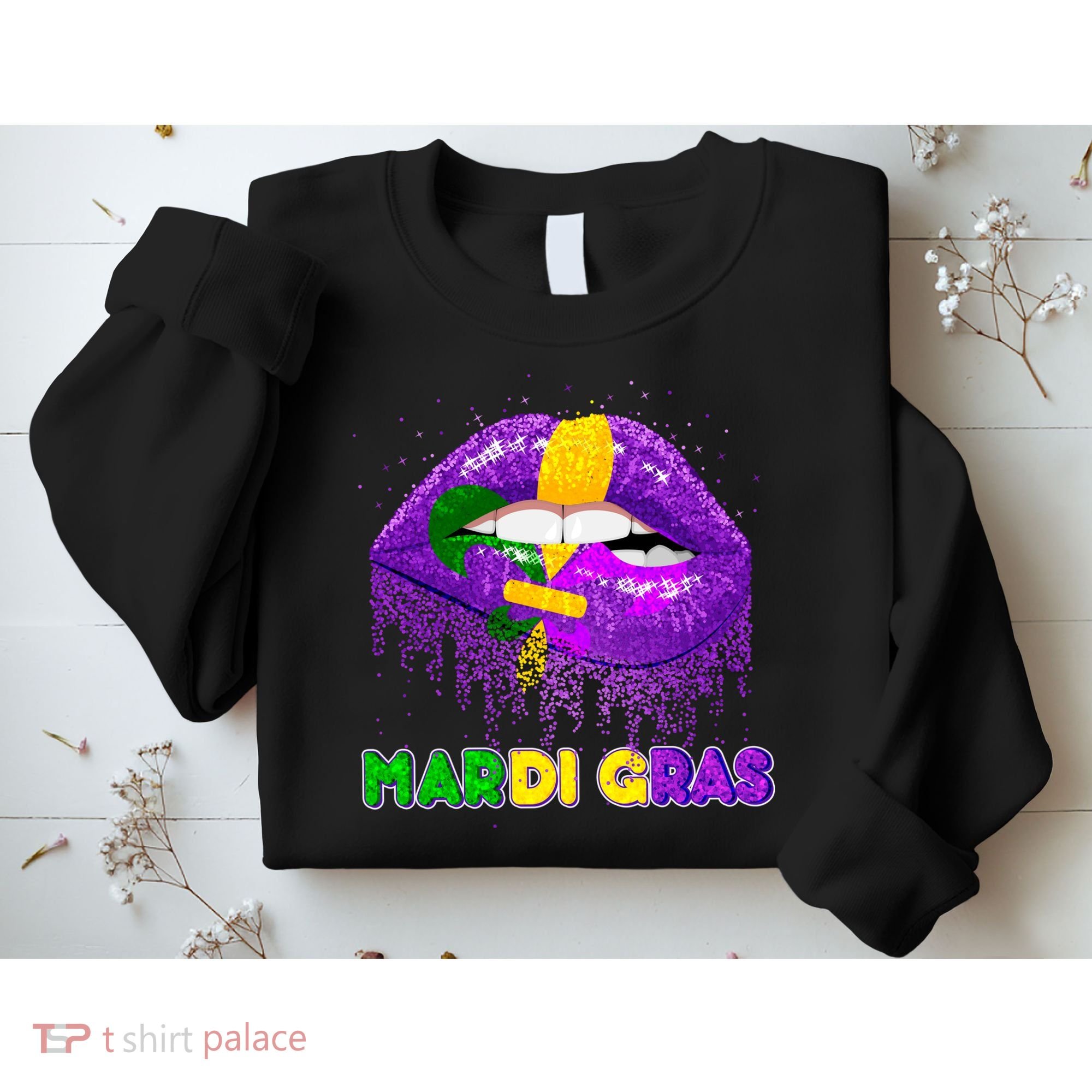 Mardi Gras Sparkle Lips Sweatshirt