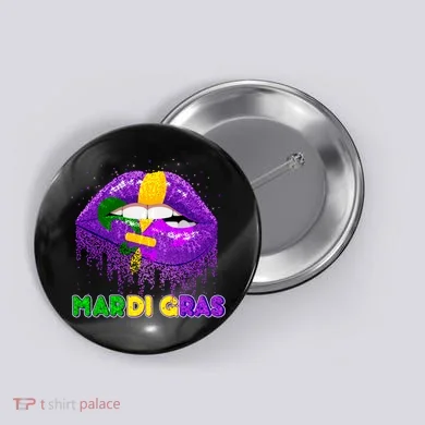 Mardi Gras Sparkle Lips Button