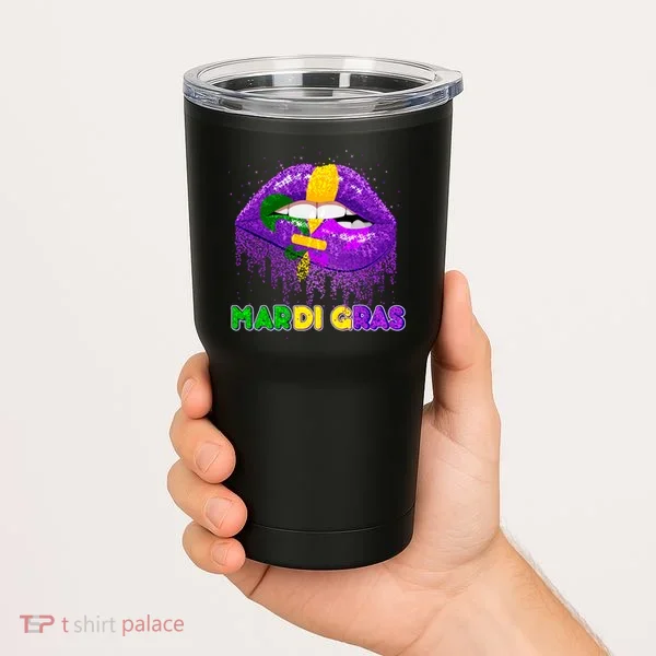 Mardi Gras Sparkle Lips Tumbler