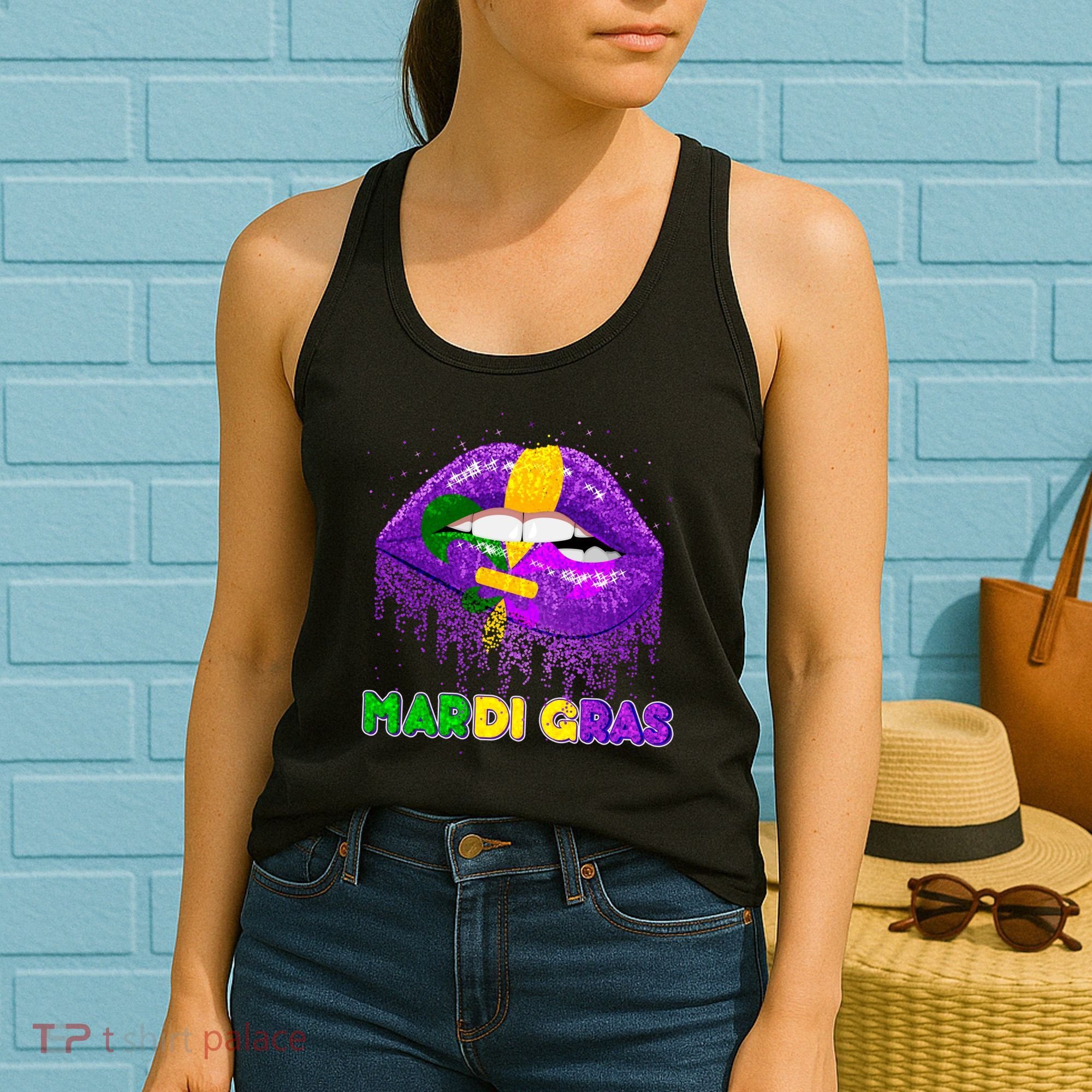 Mardi Gras Sparkle Lips Women's Tank Top