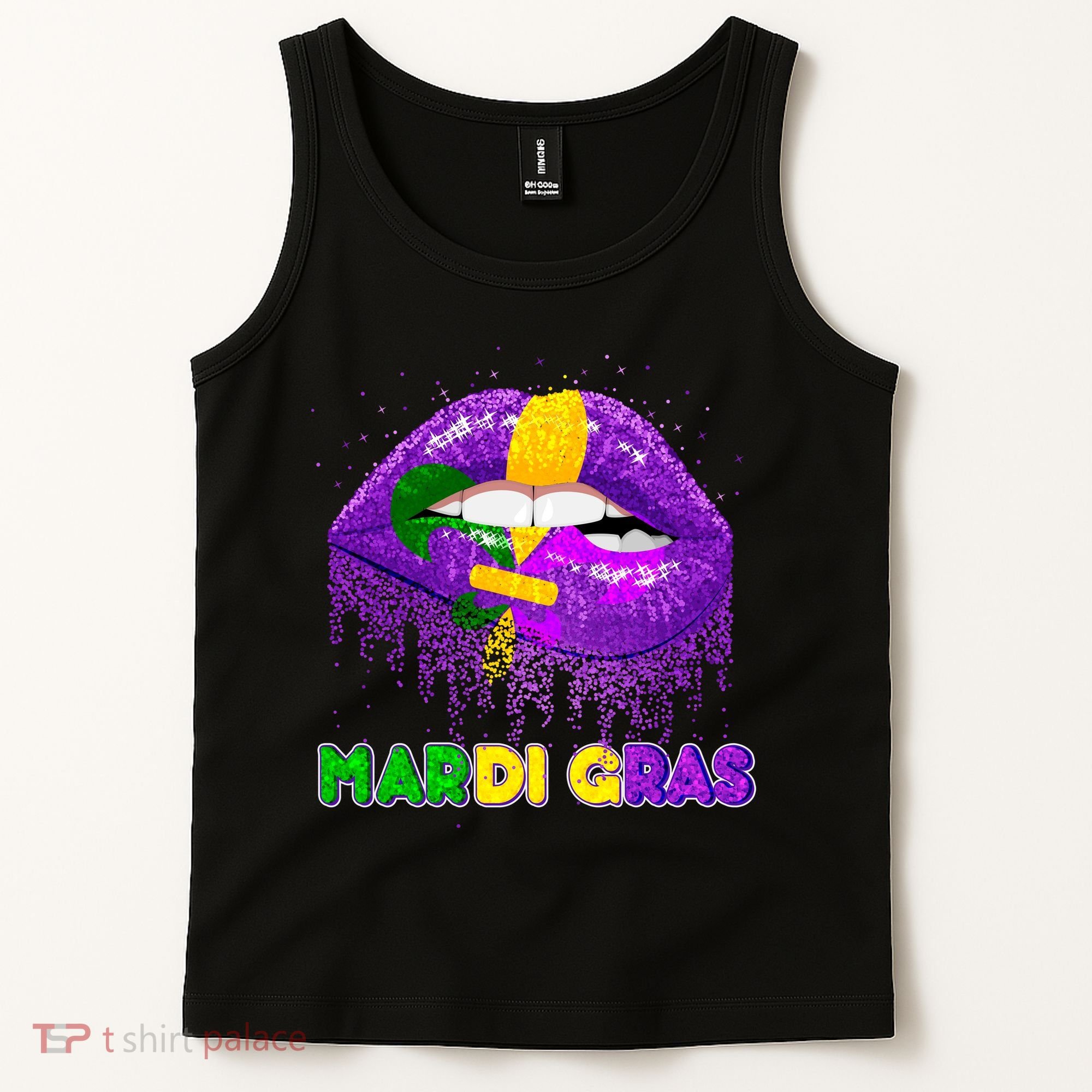 Mardi Gras Sparkle Lips Tank Top