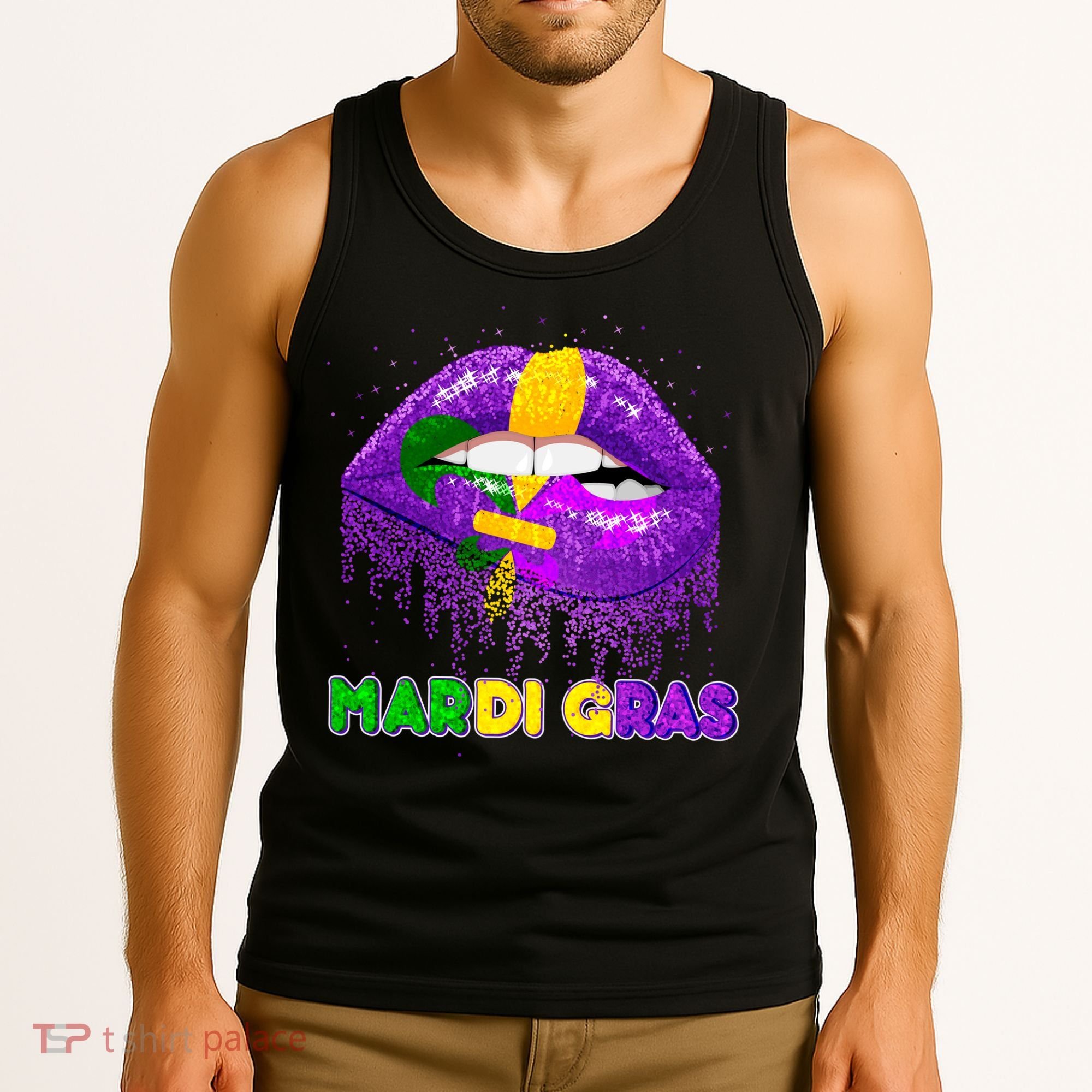 Mardi Gras Sparkle Lips Tank Top