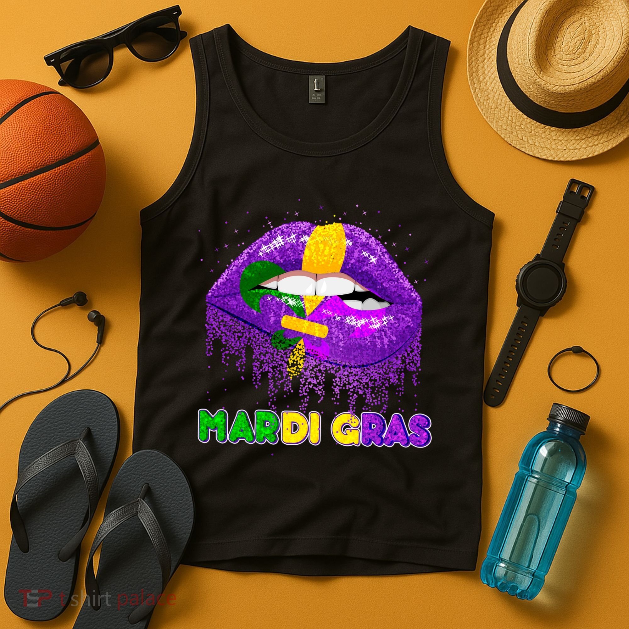 Mardi Gras Sparkle Lips Tank Top