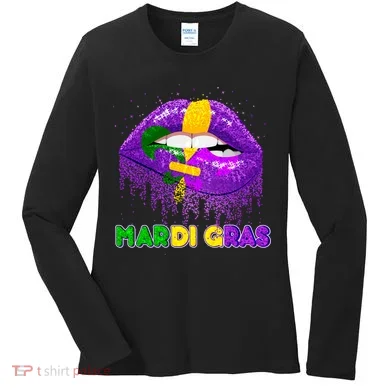 Mardi Gras Sparkle Lips Women's Long Sleeve Shirt