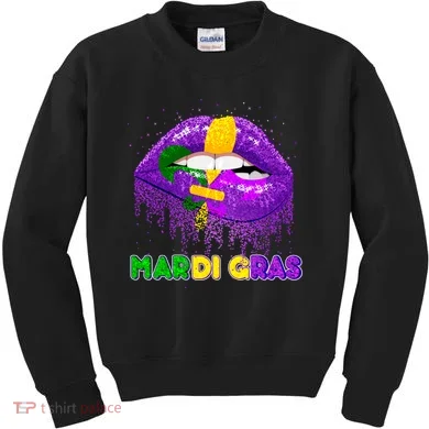Mardi Gras Sparkle Lips Kids Sweatshirt