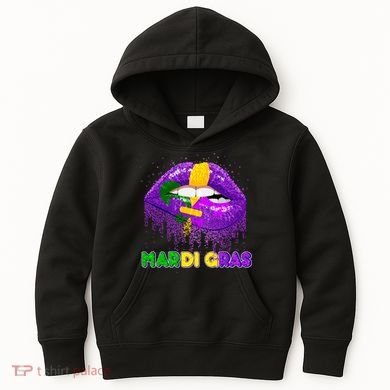 Mardi Gras Sparkle Lips Kids Hoodie