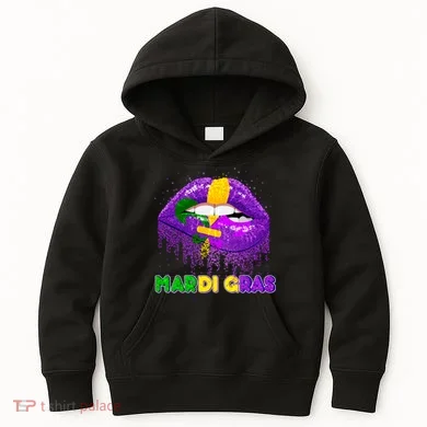 Mardi Gras Sparkle Lips Kids Hoodie