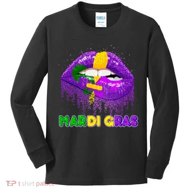 Mardi Gras Sparkle Lips Kids Long Sleeve Shirt