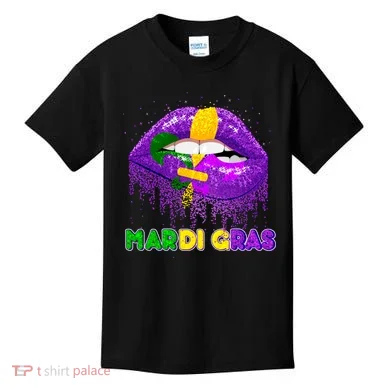 Mardi Gras Sparkle Lips Kids T-Shirt
