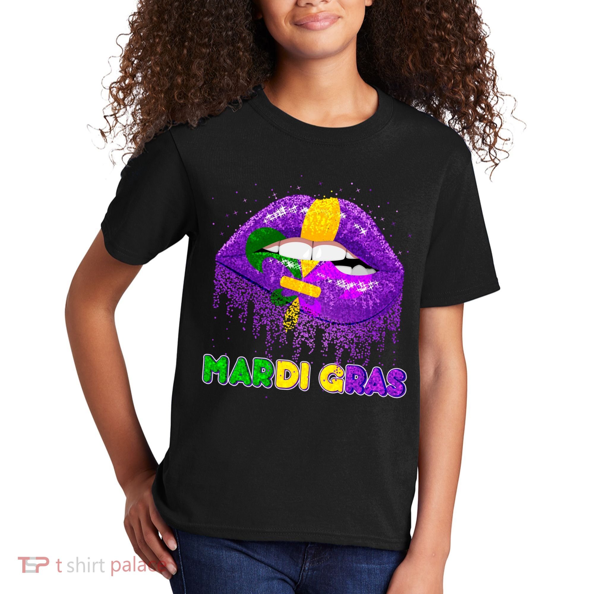 Mardi Gras Sparkle Lips Kids T-Shirt