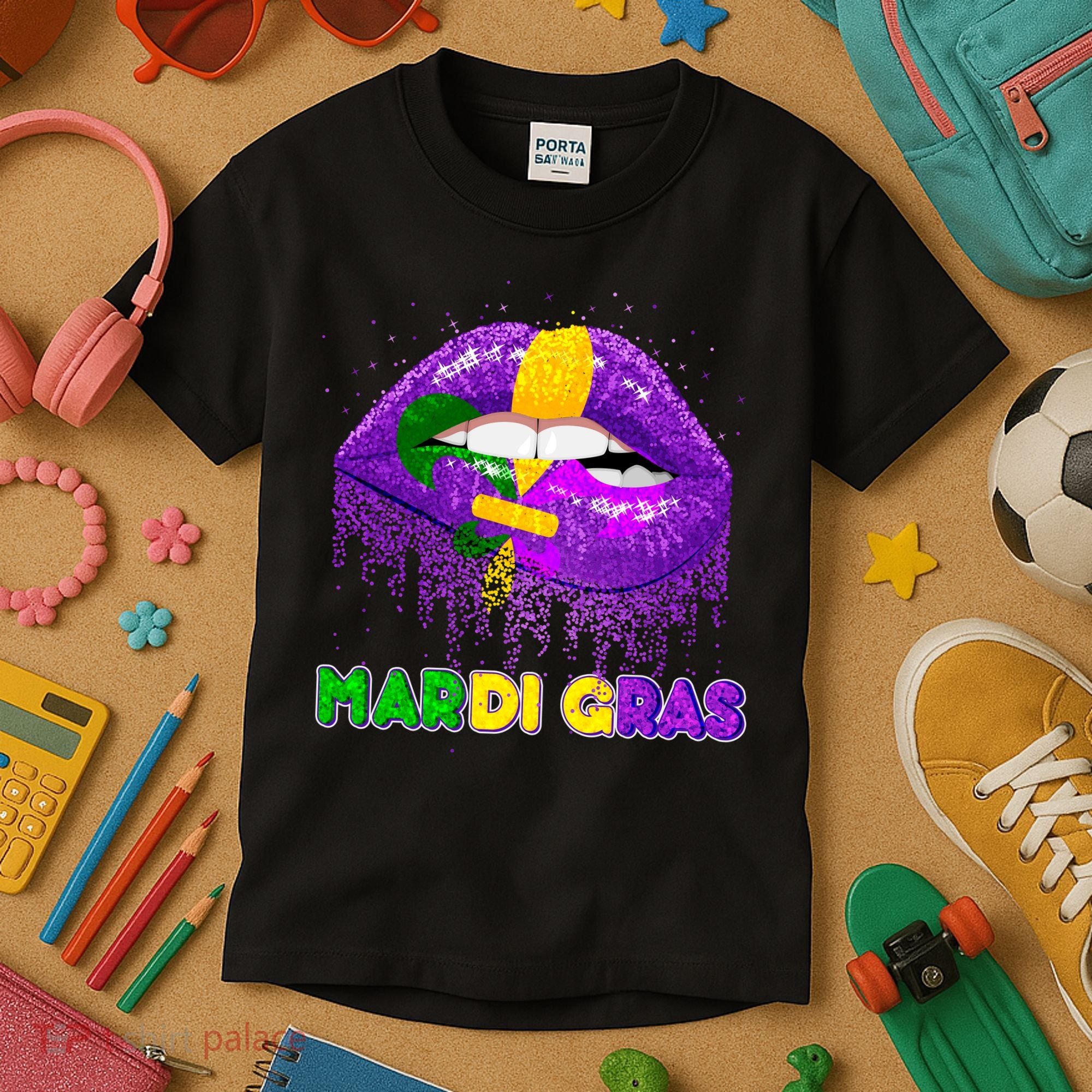 Mardi Gras Sparkle Lips Kids T-Shirt
