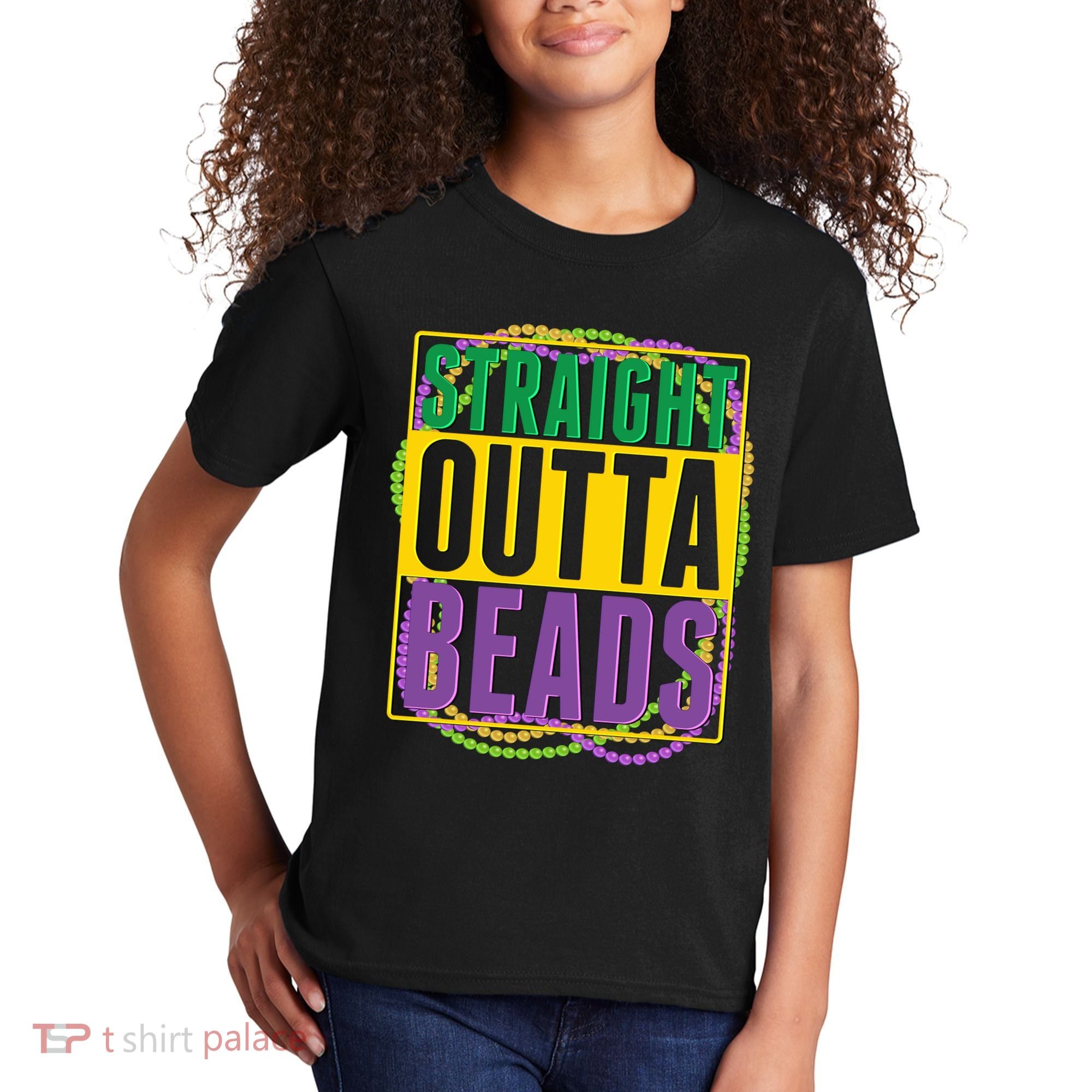 Mardi Gras Straight Outta Beads  Kids T-Shirt