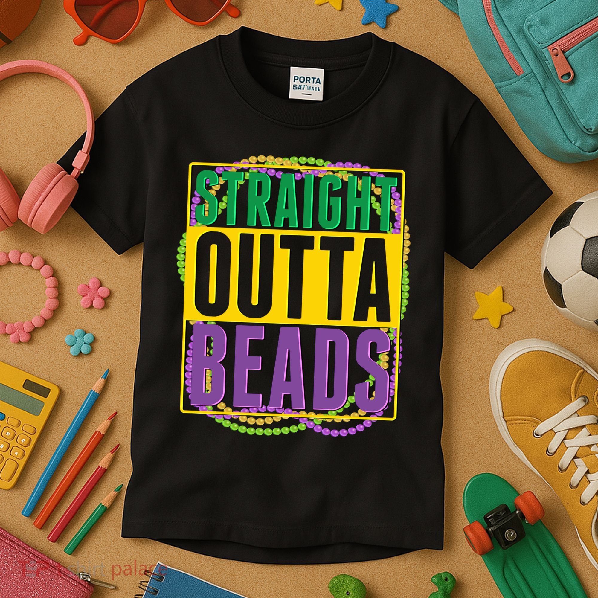 Mardi Gras Straight Outta Beads  Kids T-Shirt