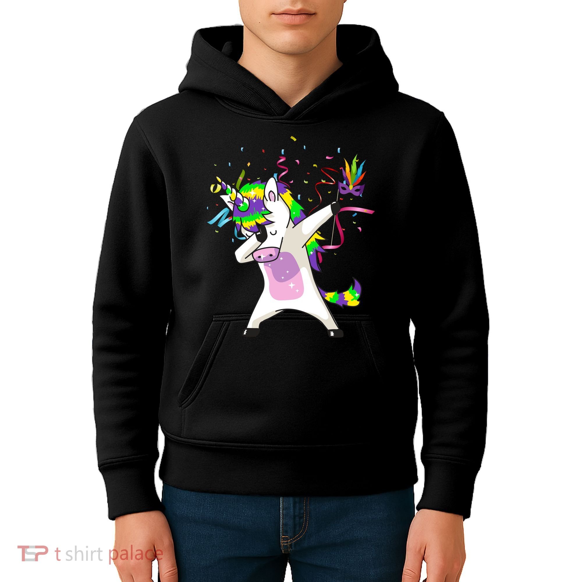 Mardi Gras Unicorn Celebration Kids Hoodie
