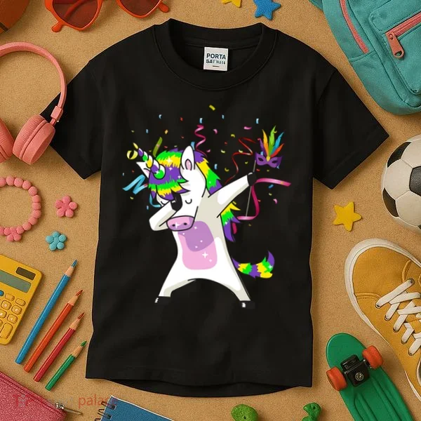Mardi Gras Unicorn Celebration Kids T-Shirt