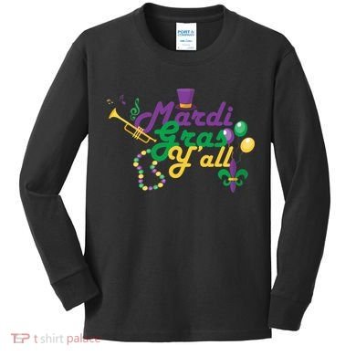 Mardi Gras Y'all Kids Long Sleeve Shirt