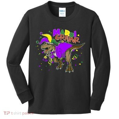 Mardi Grawr T-Rex Kids Long Sleeve Shirt